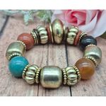 Chunky Lightweight Statement Stretch Bracelet Beaded Brushed Gold Tone Photo 5