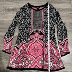 Style & Co  Black Pink Paisley Print Long Sleeve Knit Stretchy Dress Boho Size L Photo 9