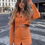 ZARA 2 piece Tangerine Tied Crop Blazer and Skort Photo 4