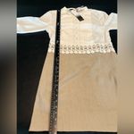 Kensie  Linen & Rayon White and Tan Sheath Dress with Pleated Bishop Sleeves NWT Photo 10