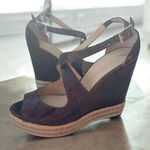 Brian Atwood Dekota Brown Leather Espadrille Wedges Size 7.5 Photo 0