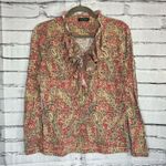 Vintage LRL Ralph Lauren paisley blouse Y2K ruffle western boho top red tan S Photo 0