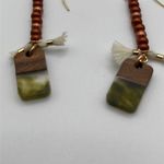 Gold Tone Beaded Tassel Earth Tone Rectangular Charm Boho Earrings Photo 6