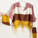 NWT Frayed Mustard Pink Brown Color Block Knit Cropped Sweater Size Medium Photo 6