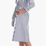 J.Crew Blue and White stripped midi button-down shirt dress tie waist Size 12 Photo 4