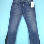 Current/Elliott NWT Current Elliott Kick Cropped Jeans with Faux Leather Insert Raw Hem Size 24 Photo 1