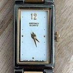 Seiko  Ladies Watch Unique Two Tone Bracelet White Rectangular Dial Photo 0