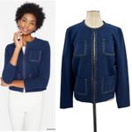 J. McLaughlin  Fanning Jacket‎ Blazer Braided Trim Navy Blue Size Large Photo 1