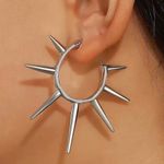 Gothic Exaggerated Spike stud punk earrings , emo goth rock grunge look Silver Photo 5