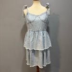 American Eagle  retro denim corset tiered ruffle tie strap mini dress, size XL Photo 1