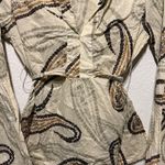 Mossimo Paisley Print Tie Back Blouse Women’s Small S Long Sleeve Boho Retro Top Yellow Photo 2