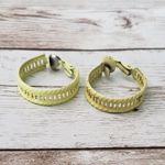 Vintage Clip On Earrings 1" Light Green Hoops with Cut Out Detail Photo 0