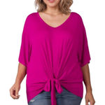 Zenana Outfitters pink tie front blouse size 2X short sleeve Photo 0