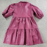 Karlie Womens Faux Leather Dress S Red Puff Sleeve Tiered Button Front Collared Photo 1
