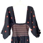Free People  Dahlia Embroidered Black Dress Puff Sleeve Brown size Small Photo 3