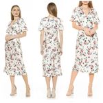 Alexia Admor Beige Felicity Floral Silky Satin V-Neck Midi Dress Size 2 Small Photo 3