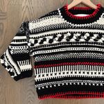 Spencer Vladimir Women's Mixed-Stitch Crop Sweater in Black, White, & Red Small Photo 2