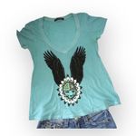 Wildfox VHTF: OG  Couture ❁ Festival Winged Logo Graphic T Shirt ❁ Aqua Blue ❁ S Photo 13