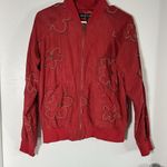 Anne Carson  Workshop Red Silk Floral Embroidered Bomber Jacket Women Sz M Photo 2