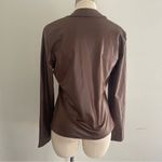 Brown Satin Mock Neck Long Sleeve Top Women’s XL Minimalist Fall Outfit Photo 3