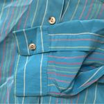 Evan Picone 100% Silk Button Down Shirt Blue Striped Women's Size 12 Casual Photo 9