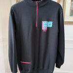 Vintage 80s 90s Ho Skis 1/4 Zip Tunic Sweatshirt Black Neon Pink Blue L Size L Photo 0