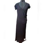 Vince  NWT V-Neck Maxi Midi Wrap Dress‎ Black Stretchy Gathered Waist Classic XL Photo 4