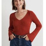 Madewell Flared Sleeve V-Neck Sweater Size M Etruscan Clay Orange Red Preppy Photo 0