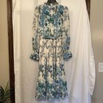 Flying Tomato A. Calin by  Small Ivory Blue Floral Long Sleeve Pleated Midi Dress Photo 3