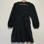 J.Crew  Black V-neck‎ Puff Sleeve Cotton Poplin Mini Dress Size 2 Photo 2