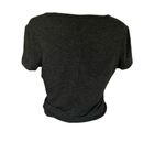 Women's black heather crewneck short sleeve stretchy soft tie front crop top Photo 3