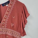 Francesca's Blue Rain Womens Dress M Orange Rust Embroidered Trim Ruffle Sleeve Boho NEW Photo 9