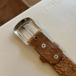 Vintage 90s Western Woven Genuine Leather Silver Buckle Belt Size Medium Brown Photo 13