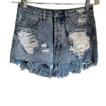 Signature Eight Distressed Ultra Mini Denim Skirt Blue Size 2 Photo 1