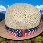 Steve Madden Fedora Hat Patriotic Band Stars Stripes Flag Paper Yarn Holiday OS Photo 3