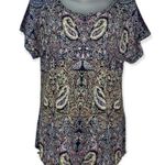 Lucky Brand  Navy Paisley Print Short Sleeve Top Size Medium Photo 0