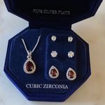NWT Elegant Silver and Red Cubic Zirconia Necklace & Earrings Set Photo 1