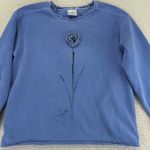 Kunkys Womens Blue Flower Hand Painted Sweatshirt Pullover Size Medium Quirky 3D Photo 2