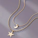 Gold Layered Chain Necklace Star and Moon Photo 2