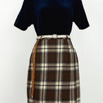 Vintage 90’s Pure Wool Plaid Wrap Pencil Skirt in Brown | Size S Photo 0