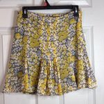 ZARA Silk Skirt Floral Yellow Gray Small Pleated Lined Zip tulip Photo 1