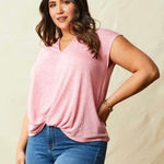 Matilda Jane  Folly Beach Knot Front Top Pink Womens Large V Neck Casual Fit Tops Photo 0