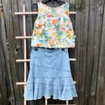 C&C California  100% Linen Back Button Sleeveless Shirt Tropical Palm Print XS Photo 6