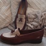 Etienne Aigner Vintage 1970 Burgundy Leather And Cream Loafers Photo 3