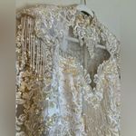 Vintage Mermaid Beaded Ling Sleeve Sheer Wedding Dress Size 10 Fringe White Photo 3