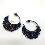 Oscar de la Renta  Black Beads Dangle Half Hoops Photo 2