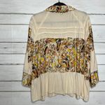 POL  Boho Floral Patchwork Button Front Cream Multicolor Peasant Top Size Small Photo 2
