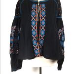 Puff sleeve embroidered boho tie front jacket top Black Size M Photo 10
