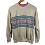 Vintage Land'n Sea Sweater Women M Pink Blue Mock Neck Heart Pullover Cottagecor Size M Photo 0