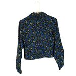 ZARA Blue Multicolor Floral Long Ruched Sleeve Mock Neck Blouse Women Sz S Photo 1